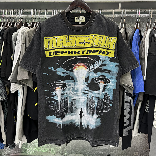 MA006P65,MAJESTIK Department Garment Dyed Print Crop Tee