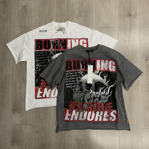 F506# P68( P70 FIRST ROW BREAKING NEWS BURNING FLAMES CROPPED TEE
